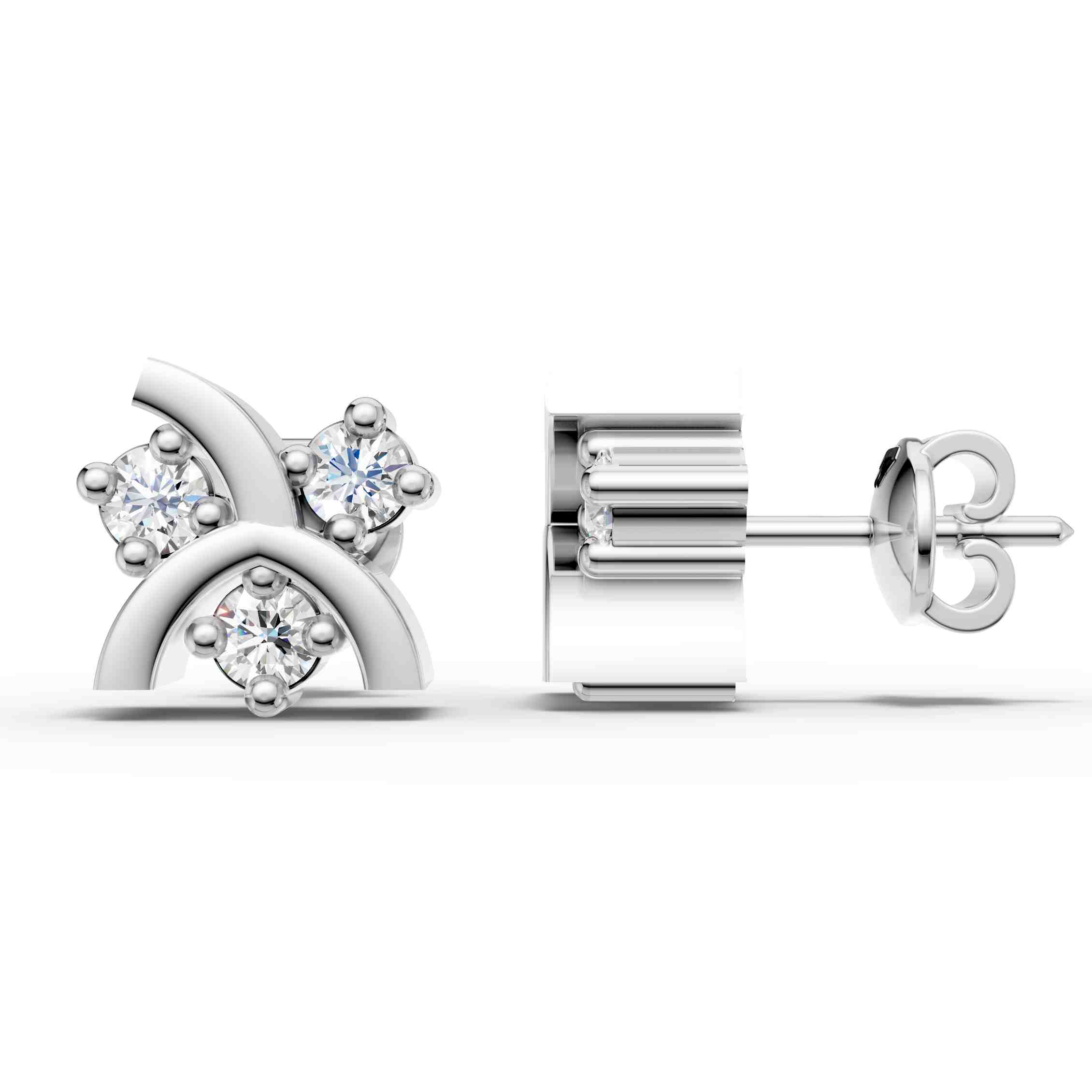 Curved Arc Diamond Cluster Stud Earrings